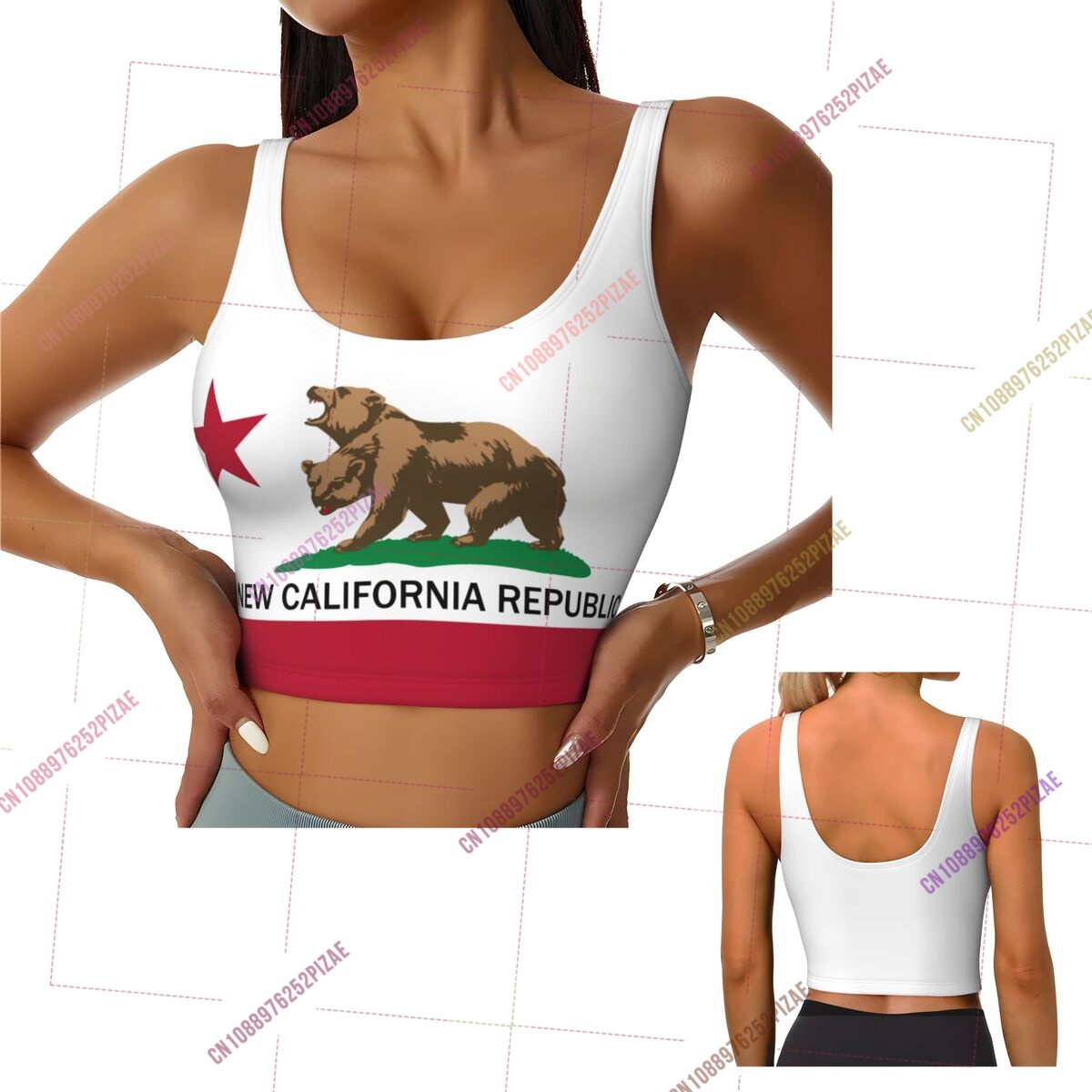 Yoga Fitness California - Спортивный бюстгальтер-топ с флагом Калифорнии 2026